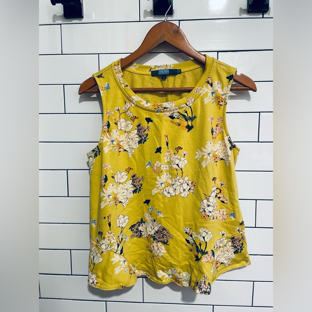 Anthropologie Eva Franco yellow floral print Top M - Picture 6 of 8